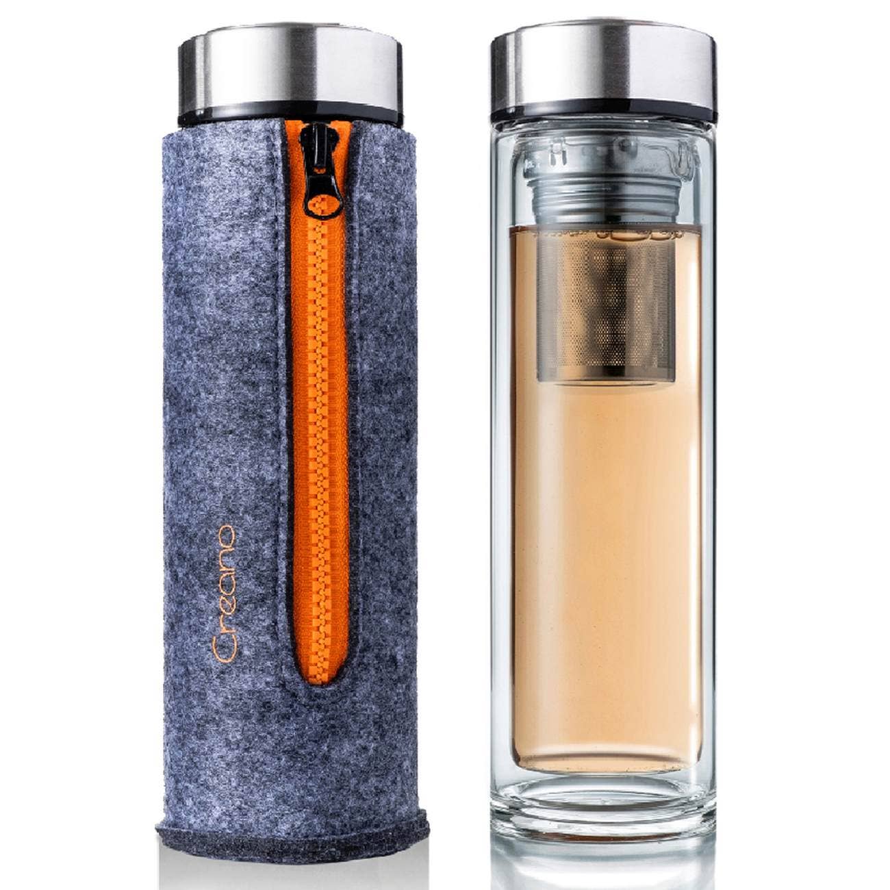 Creano Premium stiklinis termobutelis – elegantiškas 2in1 arbatai ir kavai su filtru butelis, 400 ml - Image 2