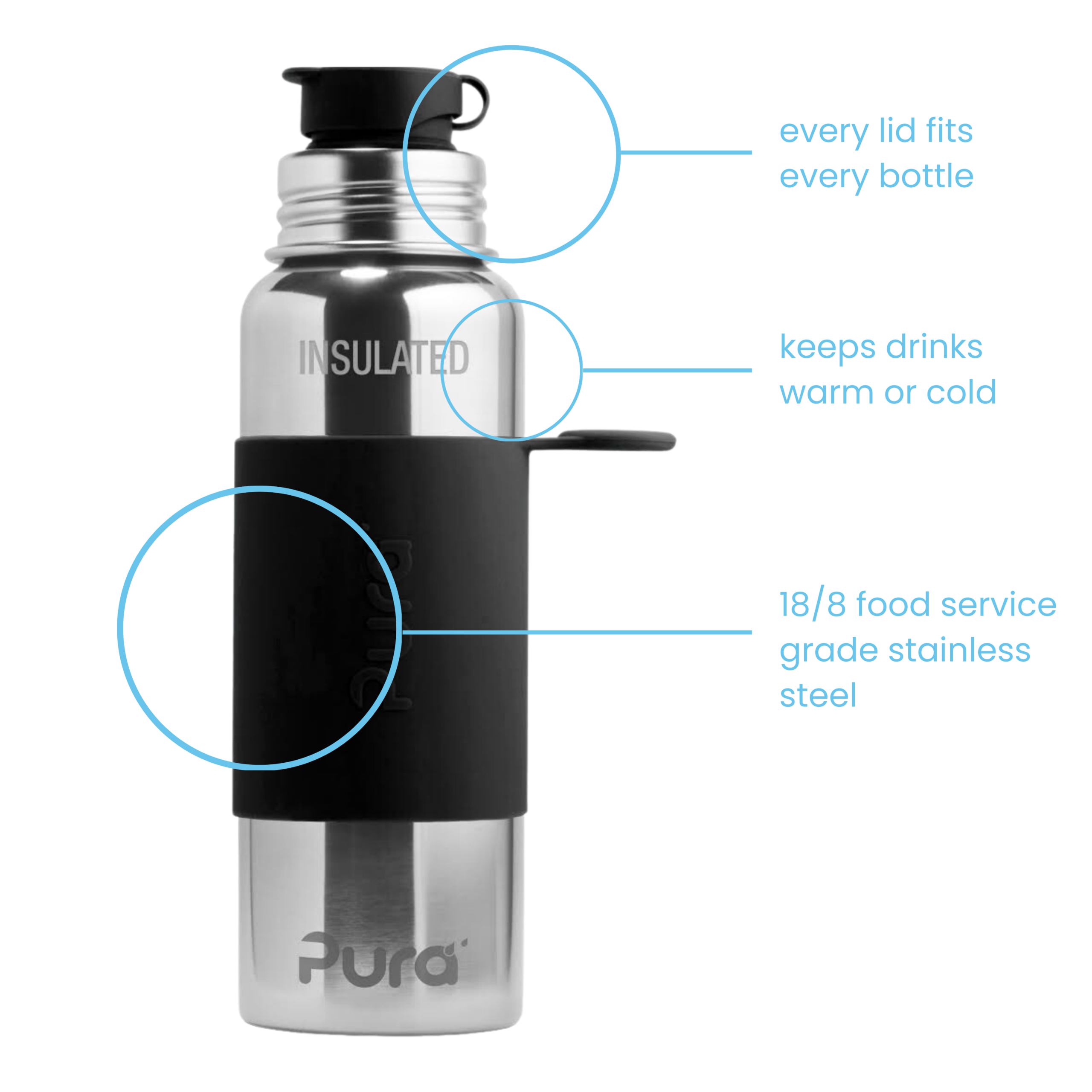 PURA Vaikiška termo gertuvė Sport 650 ml - Black - Image 2